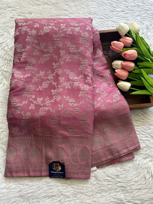 Semi Georgette Saree Baby Pink Colored Complemented with a Zari Border. - Sampradaya Designer Studio
