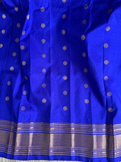 Blue Gadwal Silk Saree with Gold Zari Border — Pure Handloom | Silk Mark Certified