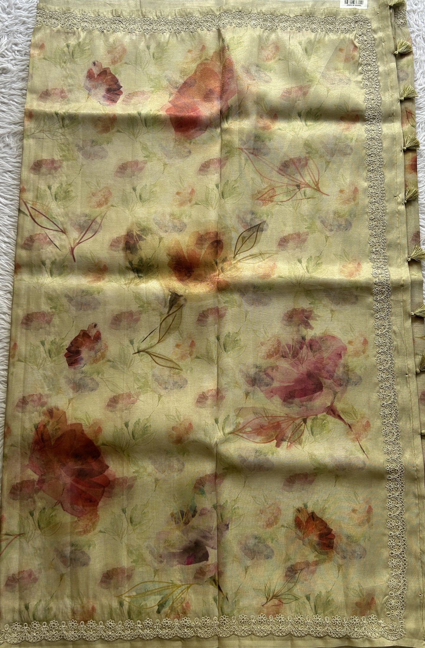 Semi Tussar Saree Light Green Colored complemented with a Embroidered Border. - Sampradaya Designer Studio