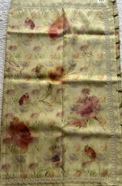 Semi Tussar Saree Light Green Colored complemented with a Embroidered Border. - Sampradaya Designer Studio