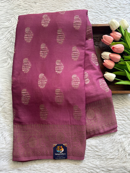 Semi Georgette Saree Pink Colored Complemented with a Zari Border. - Sampradaya Designer Studio