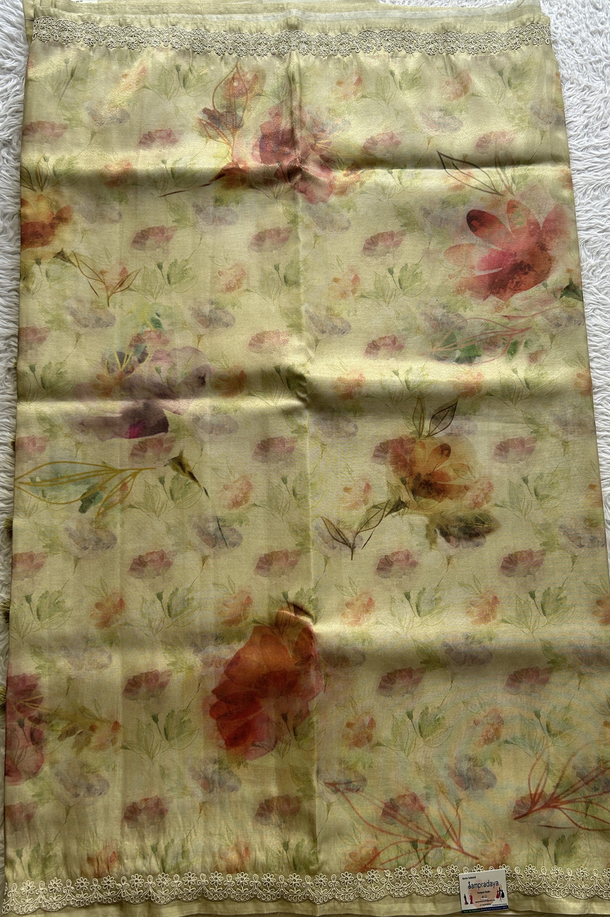 Semi Tussar Saree Light Green Colored complemented with a Embroidered Border. - Sampradaya Designer Studio