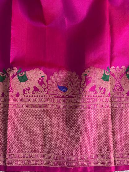 Pink Gadwal Silk Saree with Gold Zari Border — Pure Handloom | Silk Mark Certified