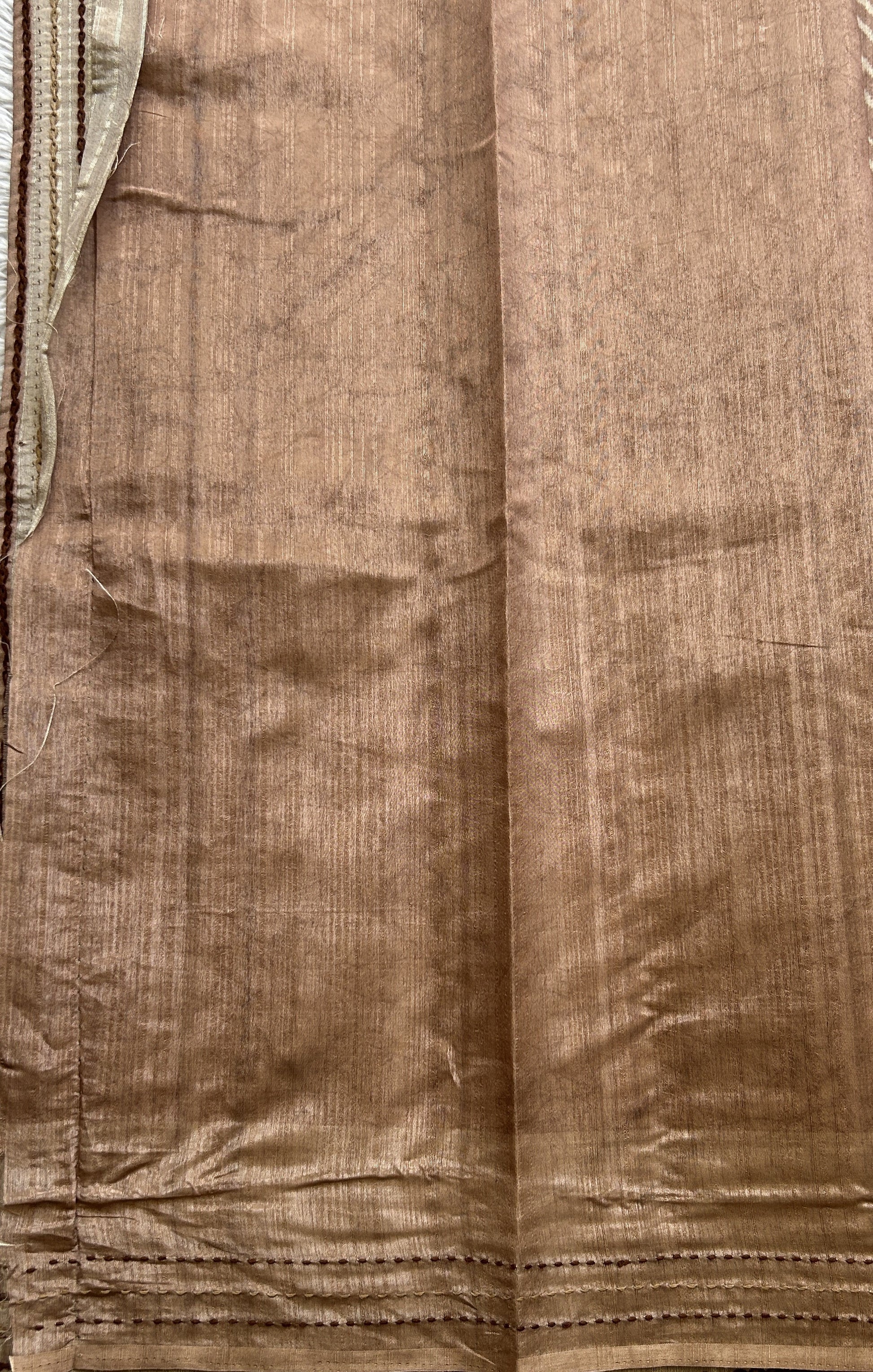 Semi Tussar Saree Light Brown Colored complemented with a Running Stich Border. - Sampradaya Designer Studio