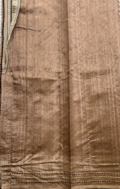 Semi Tussar Saree Light Brown Colored complemented with a Running Stich Border. - Sampradaya Designer Studio
