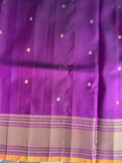 Violet  Gadwal Silk Saree with Gold Zari Border — Pure Handloom | Silk Mark Certified
