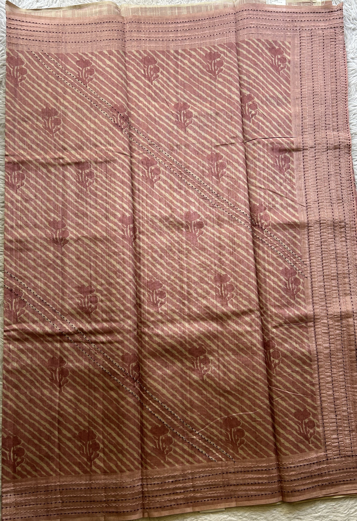 Semi Tussar Saree Light Rose Pink Colored complemented with a Running Stich Border. - Sampradaya Designer Studio