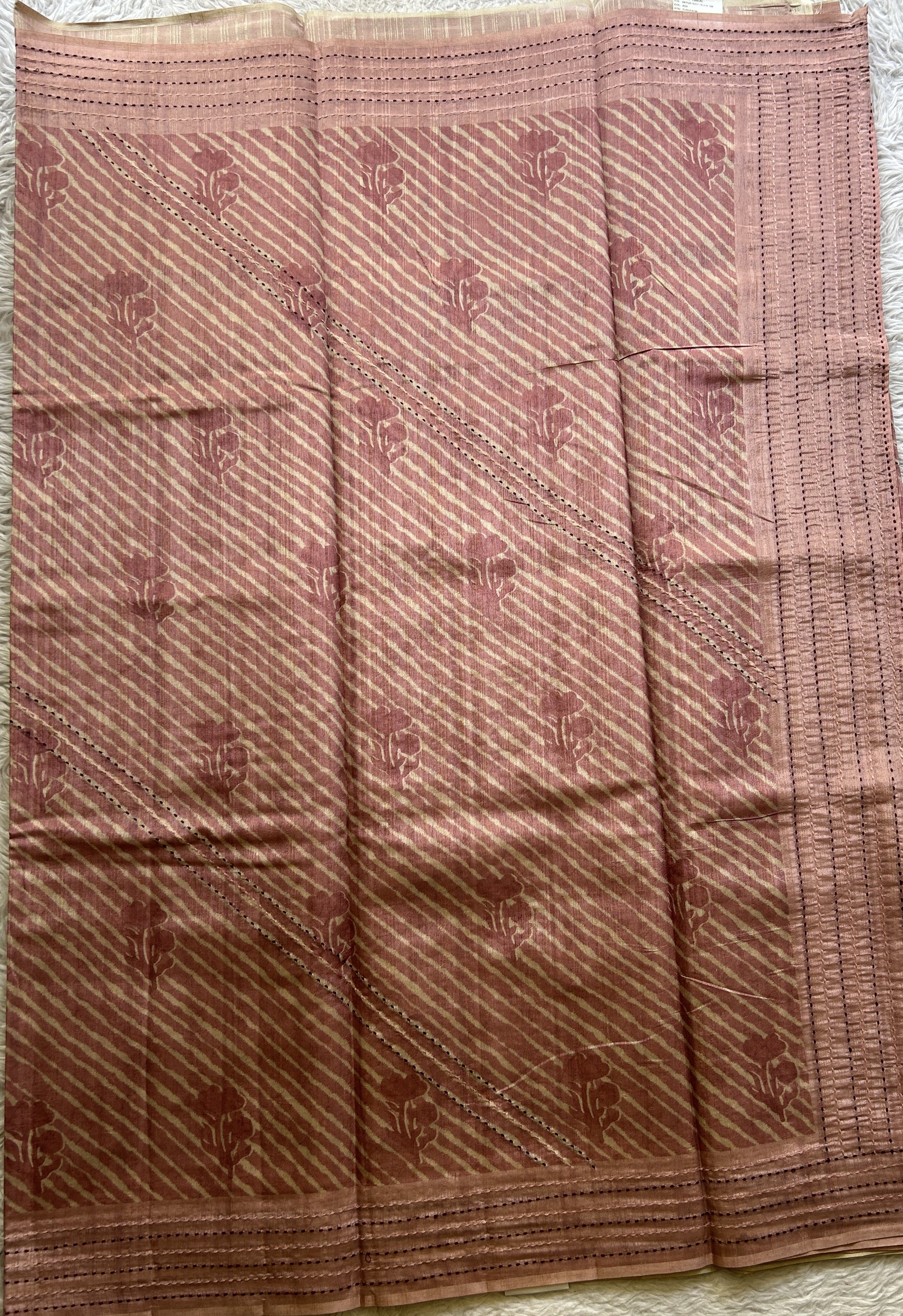 Semi Tussar Saree Light Rose Pink Colored complemented with a Running Stich Border. - Sampradaya Designer Studio