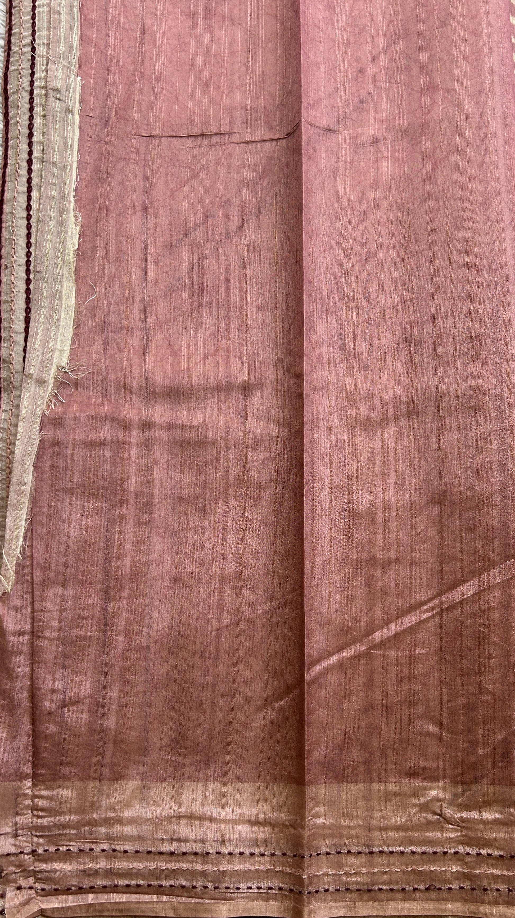 Semi Tussar Saree Light Rose Pink Colored complemented with a Running Stich Border. - Sampradaya Designer Studio