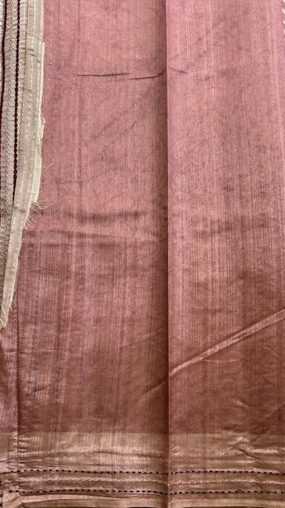 Semi Tussar Saree Light Rose Pink Colored complemented with a Running Stich Border. - Sampradaya Designer Studio