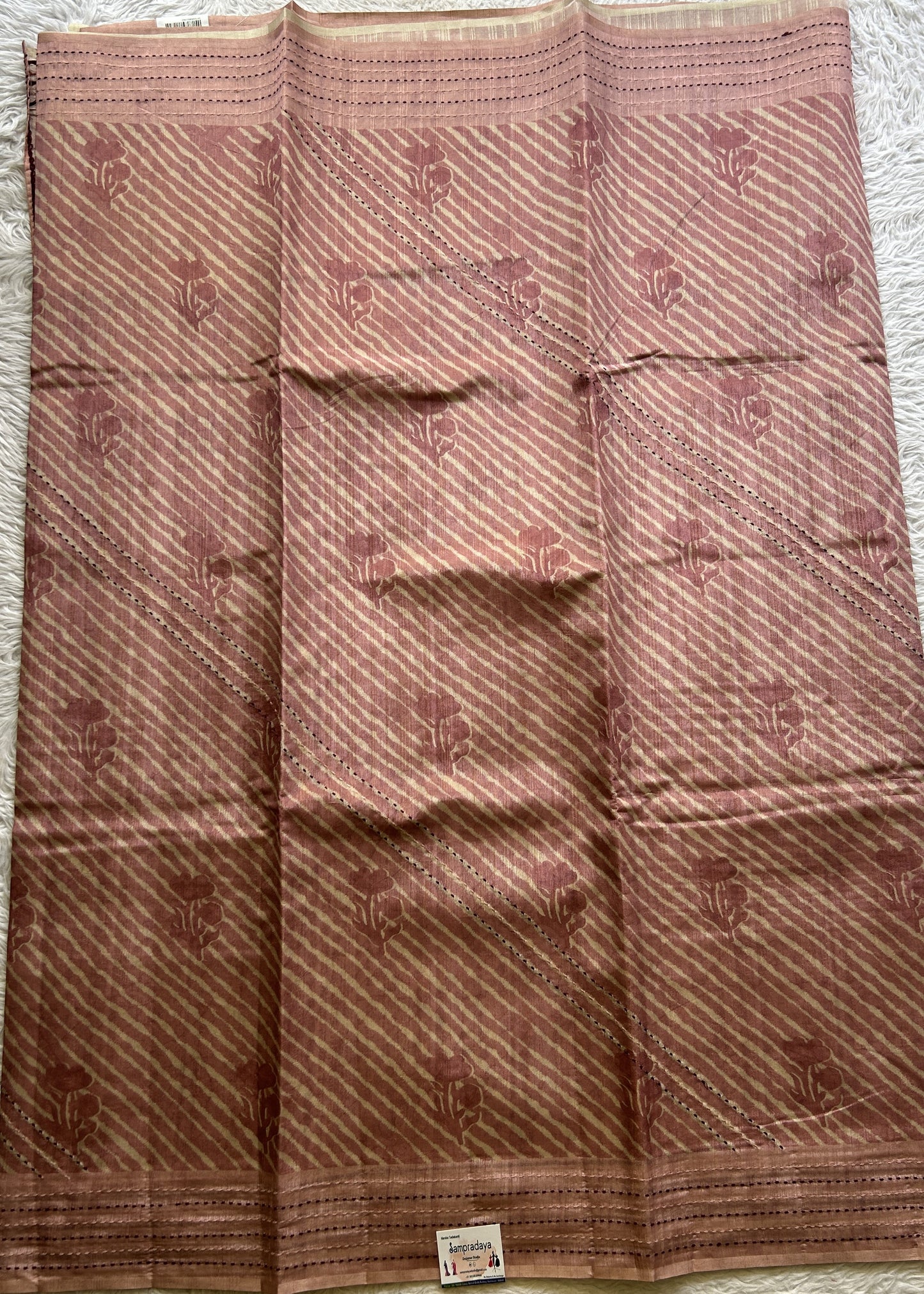 Semi Tussar Saree Light Rose Pink Colored complemented with a Running Stich Border. - Sampradaya Designer Studio