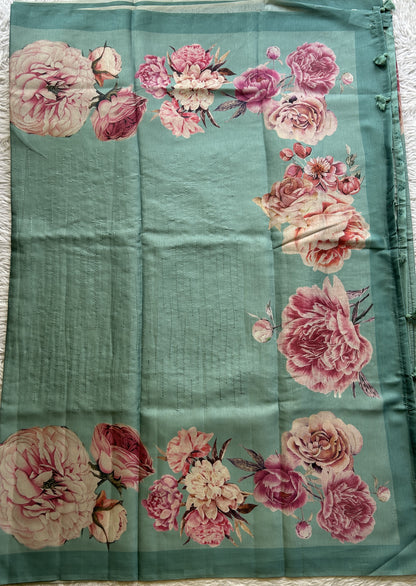Banarasi Soft Silk Saree Aqua Blue Colored Complemented with a Plain Border. - Sampradaya Designer Studio