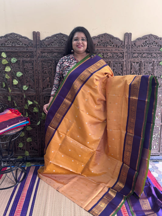 Gold Gadwal Silk Saree with Gold Zari Border — Pure Handloom | Silk Mark Certified