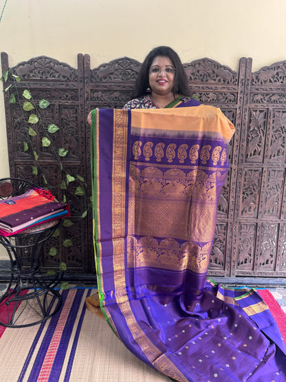 Gold Gadwal Silk Saree with Gold Zari Border — Pure Handloom | Silk Mark Certified
