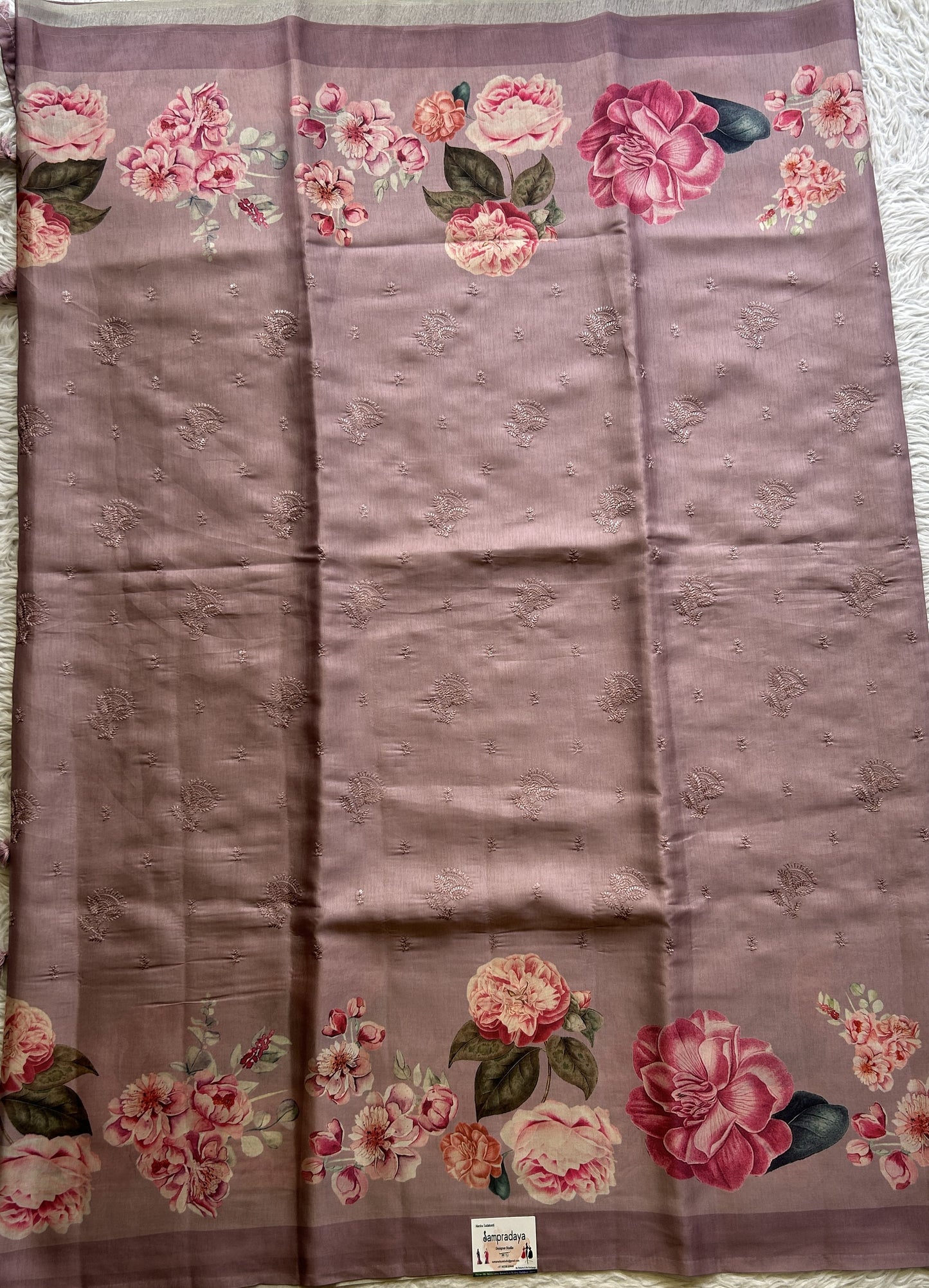 Banarasi Soft Silk Saree Light Lavender Colored Complemented with a Plain Border. - Sampradaya Designer Studio