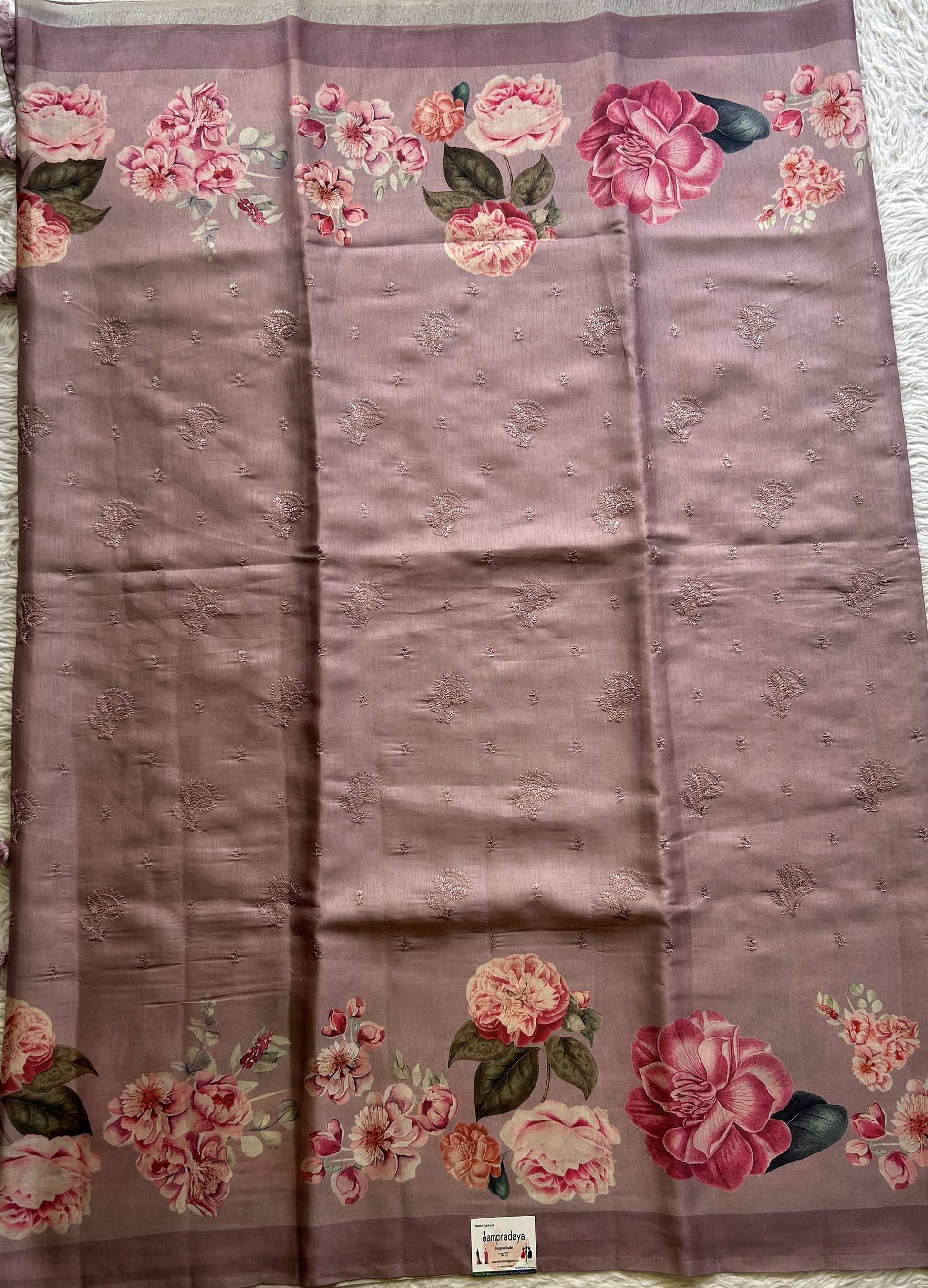 Banarasi Soft Silk Saree Light Lavender Colored Complemented with a Plain Border. - Sampradaya Designer Studio