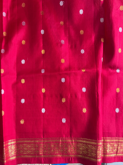 Blue Gadwal Silk Saree with Gold Zari Border — Pure Handloom | Silk Mark Certified