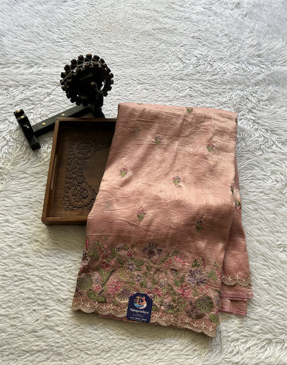 Inox Silk Saree Light Pink Colored Elegantly Paired with a Machine Embroidery Border. - Sampradaya Designer Studio