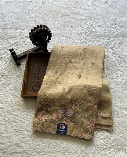 Inox Silk Saree Beige Colored Elegantly Paired with a Machine Embroidery Border. - Sampradaya Designer Studio
