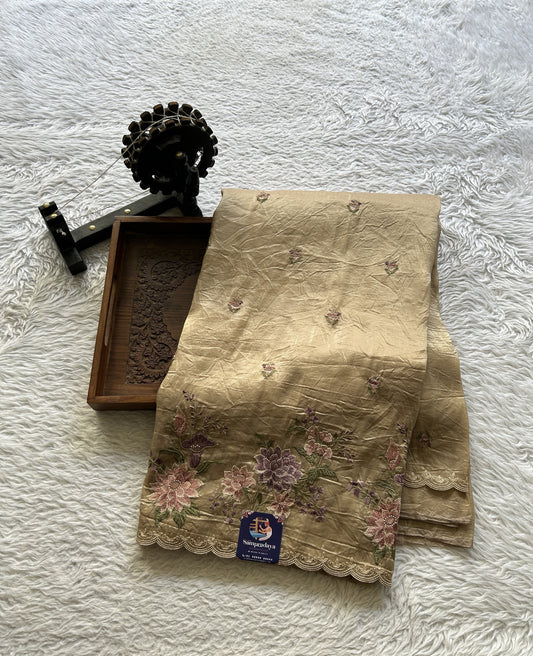 Inox Silk Saree Beige Colored Elegantly Paired with a Machine Embroidery Border. - Sampradaya Designer Studio