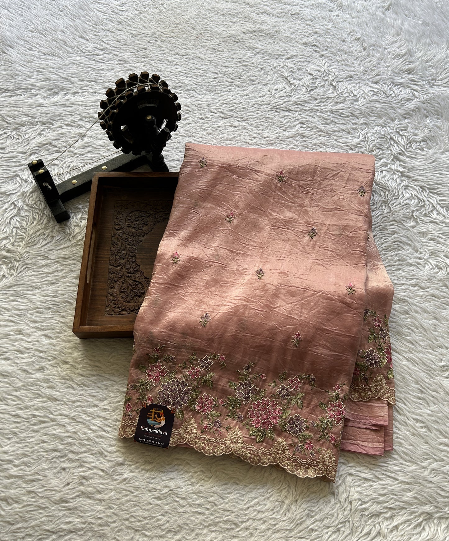 Inox Silk Saree Rose Pink Colored Elegantly Paired with a Machine Embroidery Border. - Sampradaya Designer Studio