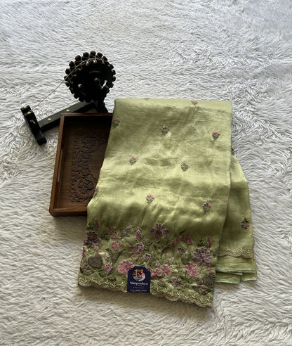 Inox Silk Saree Cream Colored Elegantly Paired with a Machine Embroidery Border. - Sampradaya Designer Studio