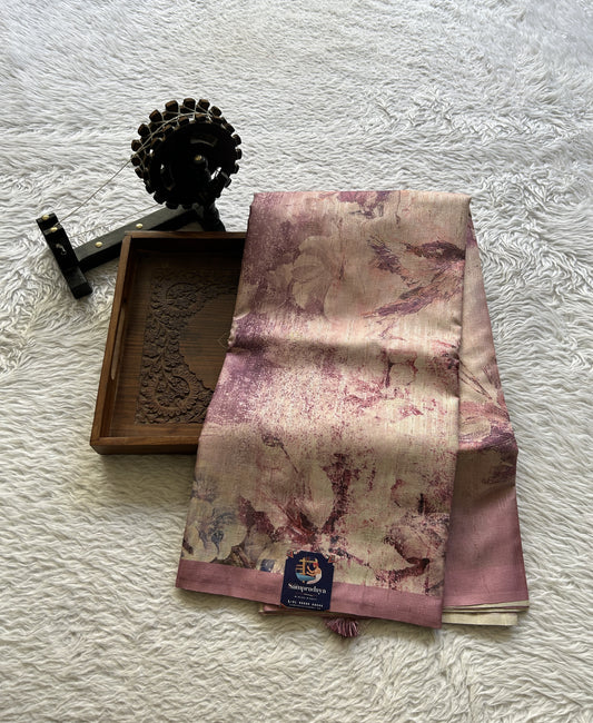 Semi Tussar Saree Rose Pink Colored complemented with a Plain Border. - Sampradaya Designer Studio