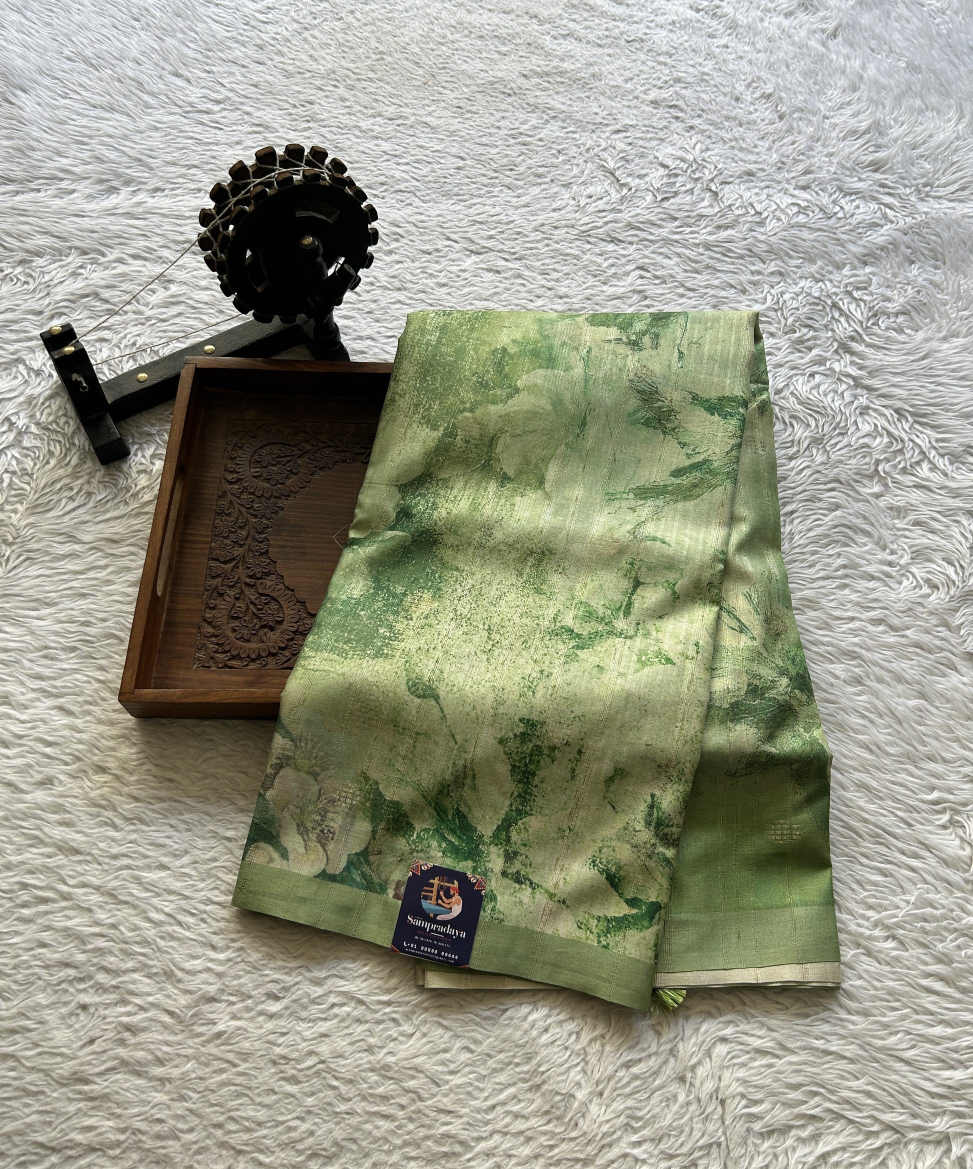 Semi Tussar Saree Light Green Colored complemented with a Plain Border. - Sampradaya Designer Studio