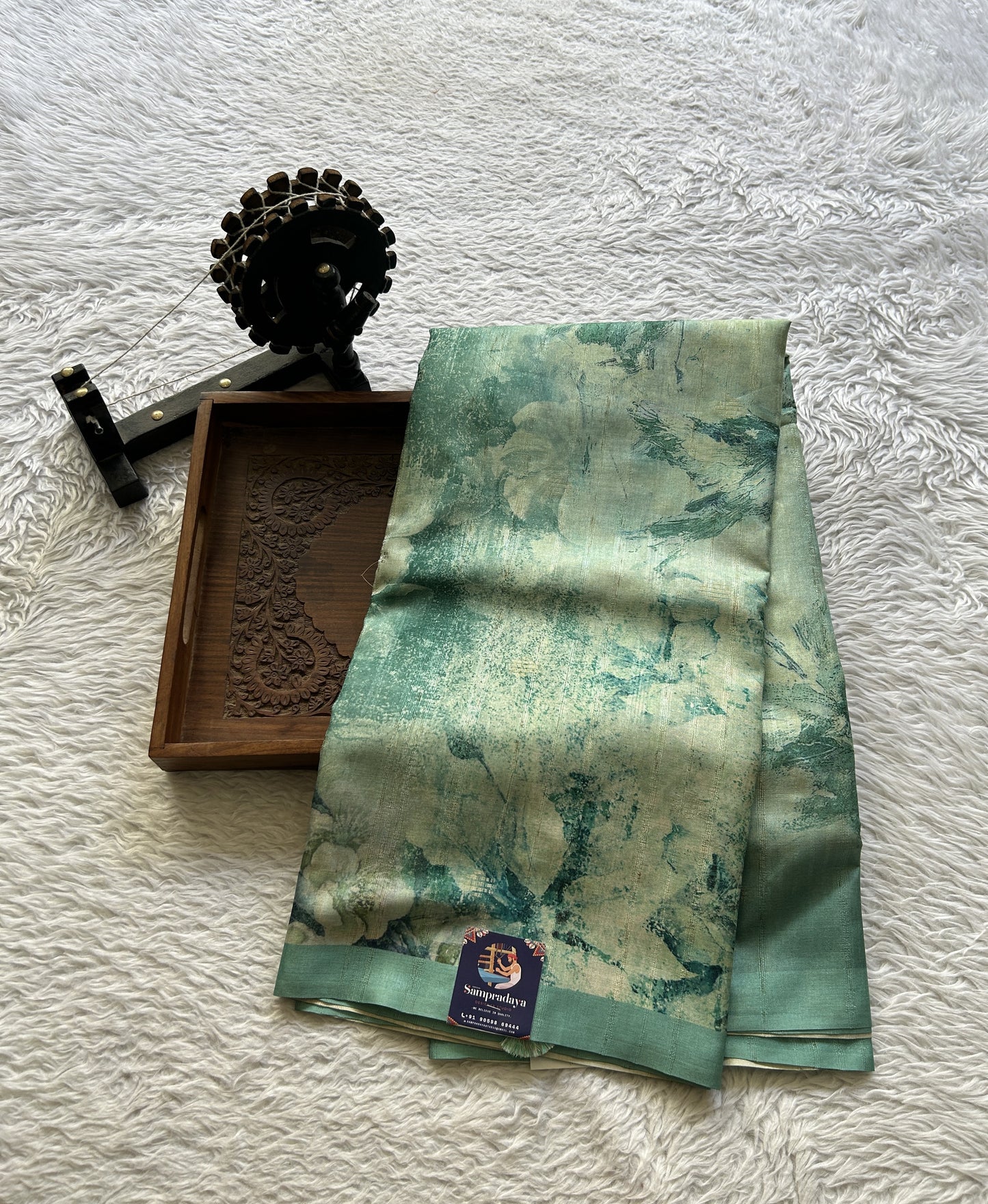 Semi Tussar Saree Sea Blue Colored complemented with a Plain Border. - Sampradaya Designer Studio