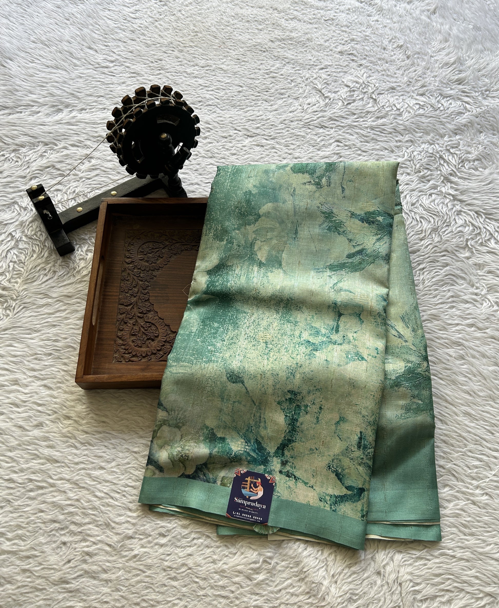 Semi Tussar Saree Sea Blue Colored complemented with a Plain Border. - Sampradaya Designer Studio