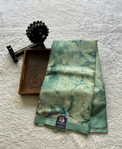 Semi Tussar Saree Sea Blue Colored complemented with a Plain Border. - Sampradaya Designer Studio