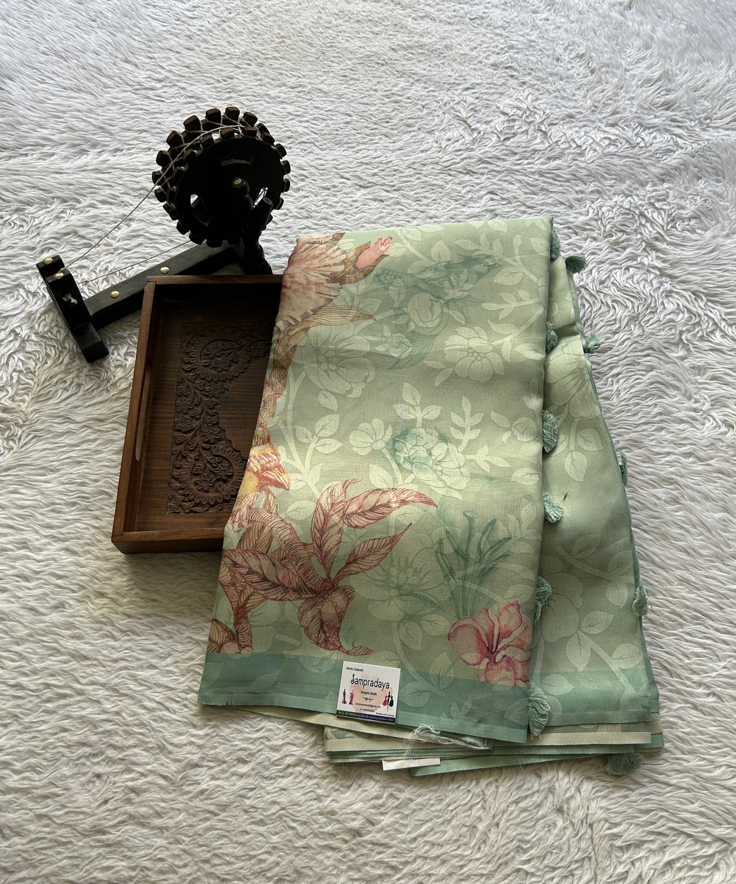 Semi Tussar Tissue Saree Sea Blue Colored complemented with a Borderless. - Sampradaya Designer Studio