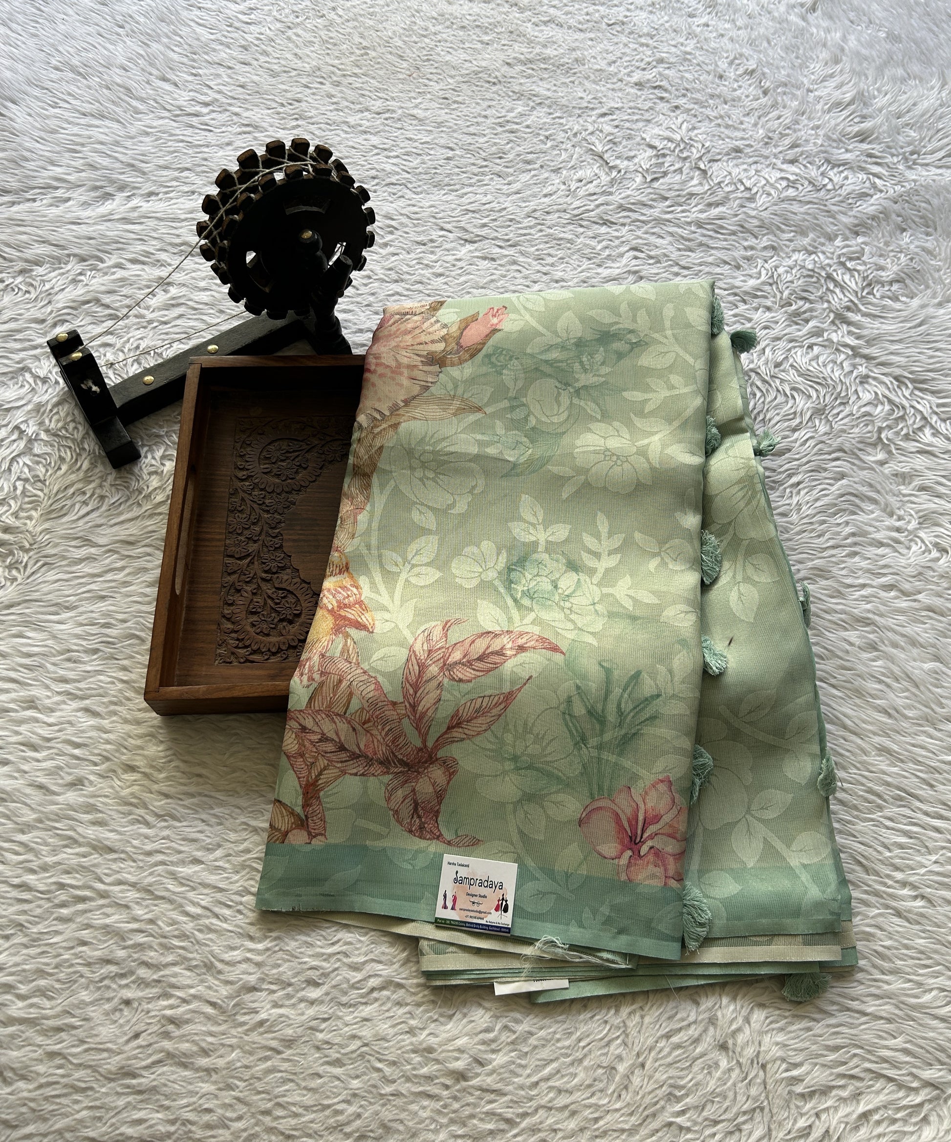Semi Tussar Tissue Saree Sea Blue Colored complemented with a Borderless. - Sampradaya Designer Studio