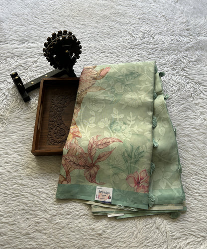 Semi Tussar Tissue Saree Sea Blue Colored complemented with a Borderless. - Sampradaya Designer Studio
