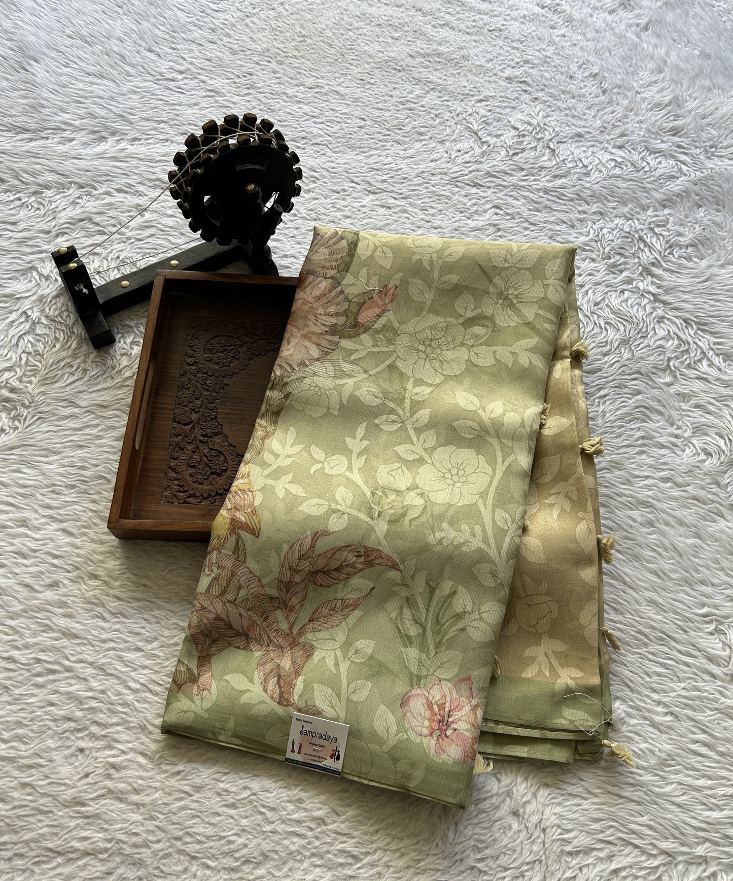 Semi Tussar Tissue Saree Very Light Green Colored complemented with a Borderless. - Sampradaya Designer Studio