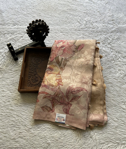 Semi Tussar Tissue Saree Very Light Pink Colored complemented with a Borderless. - Sampradaya Designer Studio