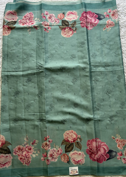 Banarasi Soft Silk Saree Aqua Green Colored Complemented with a Plain Border. - Sampradaya Designer Studio