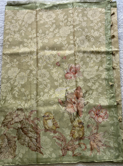 Semi Tussar Tissue Saree Very Light Green Colored complemented with a Borderless. - Sampradaya Designer Studio