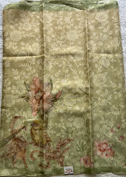 Semi Tussar Tissue Saree Very Light Green Colored complemented with a Borderless. - Sampradaya Designer Studio