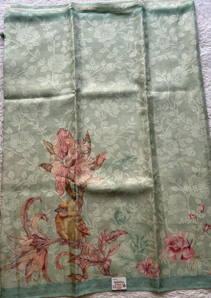 Semi Tussar Tissue Saree Sea Blue Colored complemented with a Borderless. - Sampradaya Designer Studio