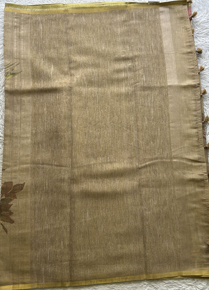 Semi Tussar Saree Light Biscuit Colored complemented with a Borderless. - Sampradaya Designer Studio