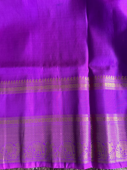 Violet Gadwal Silk Saree with Gold Zari Border — Pure Handloom | Silk Mark Certified