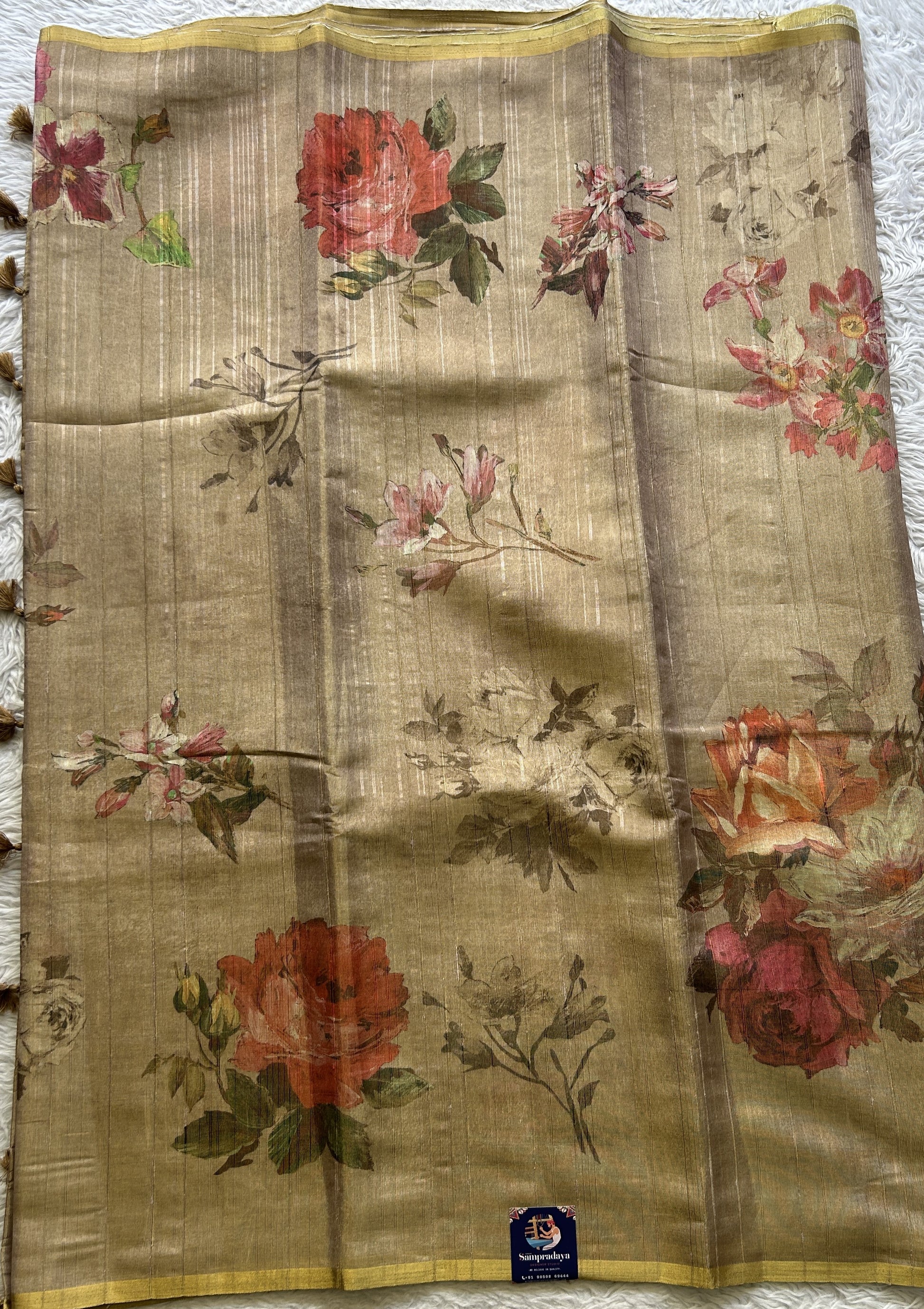 Semi Tussar Saree Light Biscuit Colored complemented with a Borderless. - Sampradaya Designer Studio