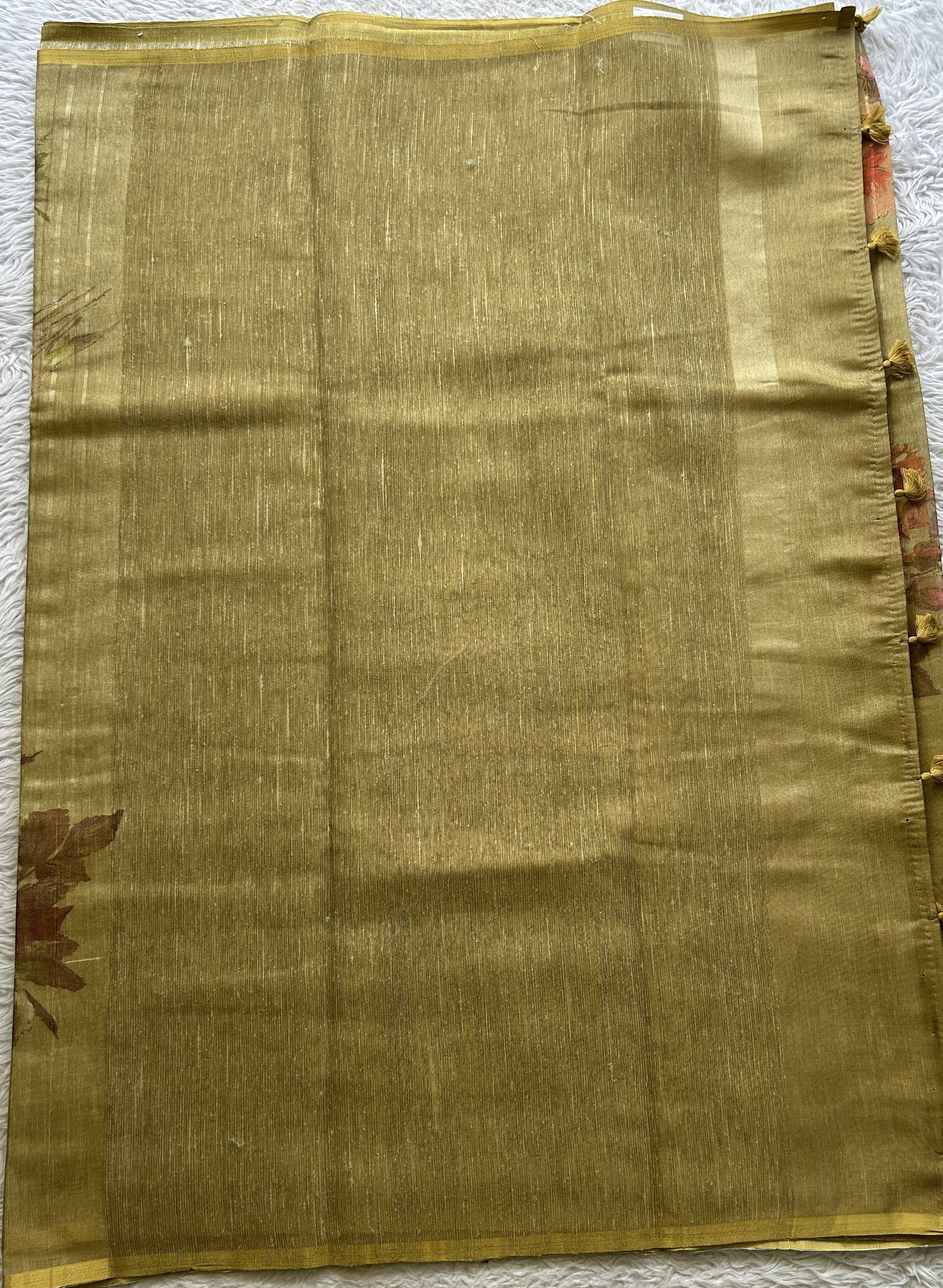Semi Tussar Saree Pear Colored complemented with a Borderless. - Sampradaya Designer Studio