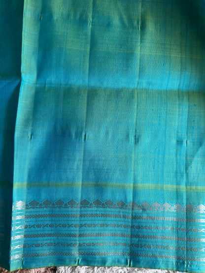 Blue Gadwal Silk Saree with Gold Zari Border — Pure Handloom | Silk Mark Certified