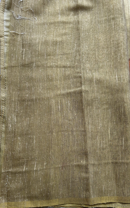 Semi Tussar Saree Pear Colored complemented with a Borderless. - Sampradaya Designer Studio