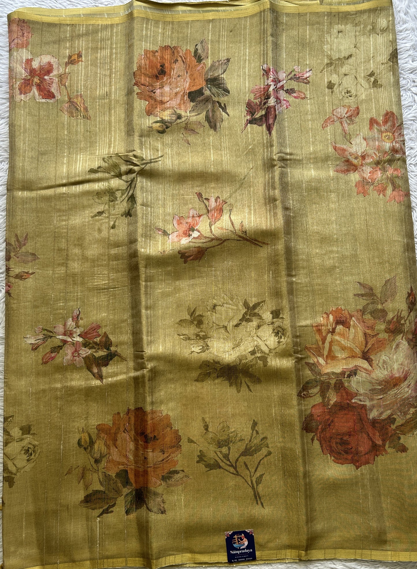 Semi Tussar Saree Pear Colored complemented with a Borderless. - Sampradaya Designer Studio