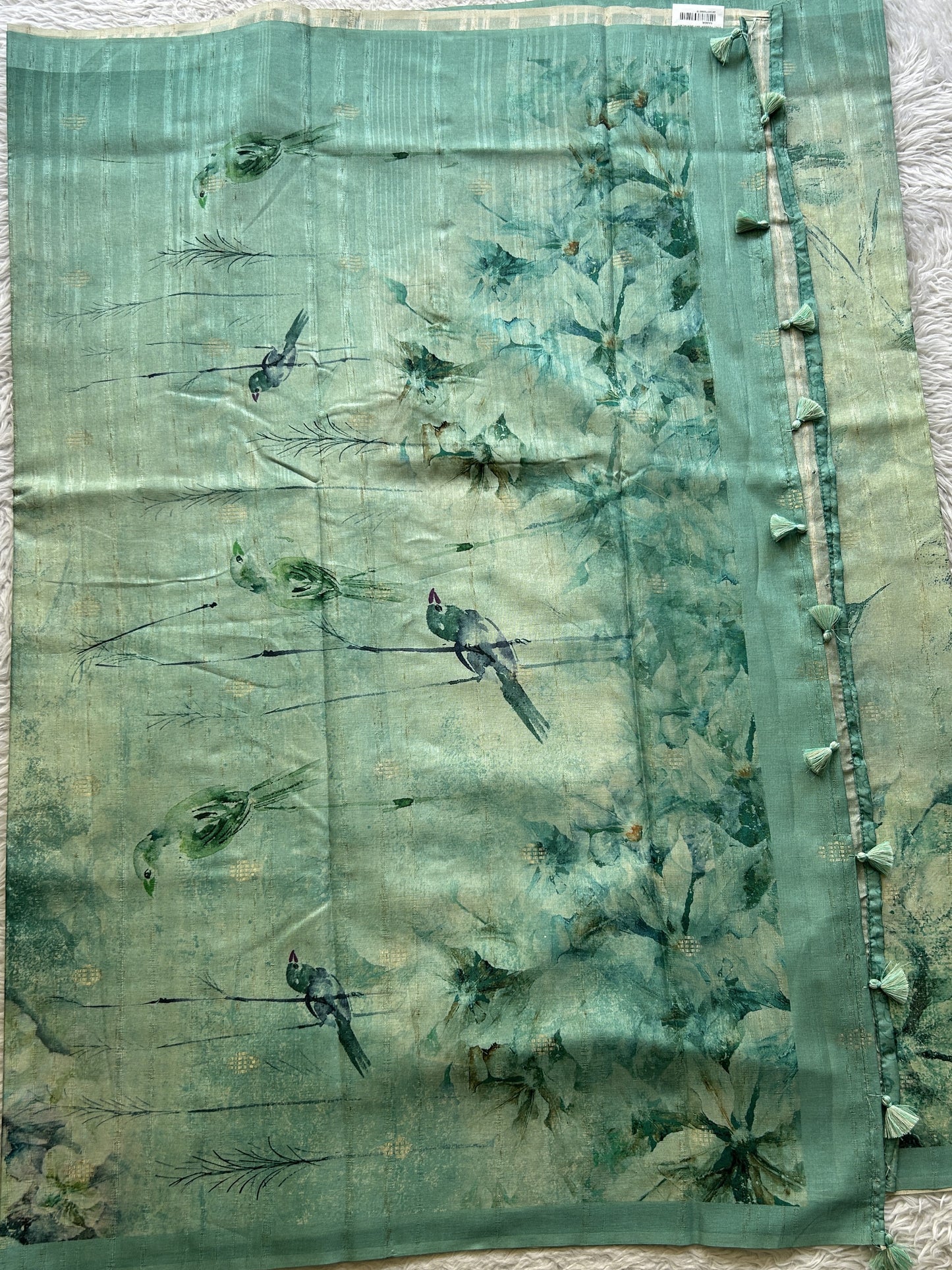 Semi Tussar Saree Aqua Blue Colored complemented with a Plain Border. - Sampradaya Designer Studio
