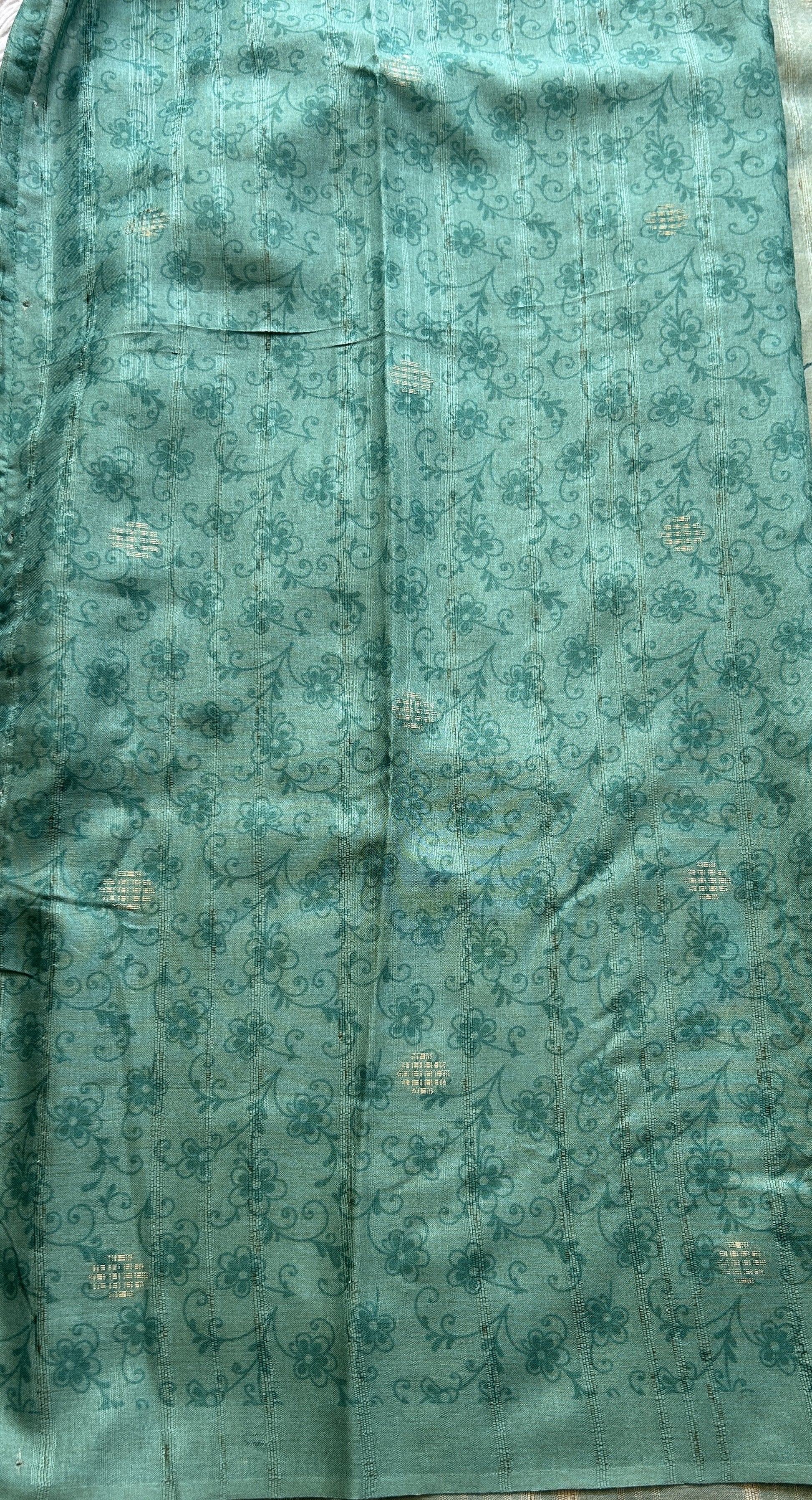 Semi Tussar Saree Aqua Blue Colored complemented with a Plain Border. - Sampradaya Designer Studio