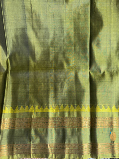 Blue Gadwal Silk Saree with Gold Zari Border — Pure Handloom | Silk Mark Certified